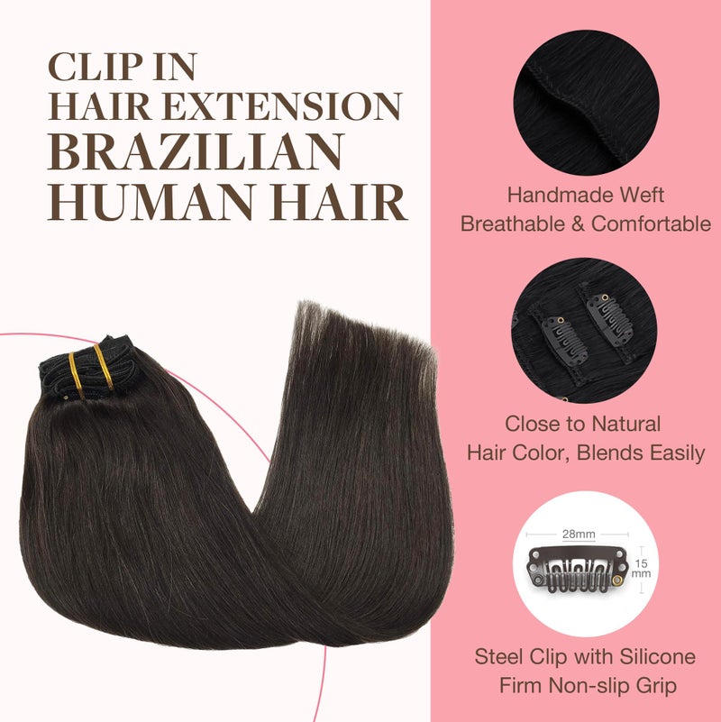 Goo-Goo GOO GOO Clip in Hair Extensions Real Human Hair, Remy Human Hair Extensions Clip ins for Women, Natural Human Hair, 20inch 120g 7Pcs, 2 Dark Brown - Image 3